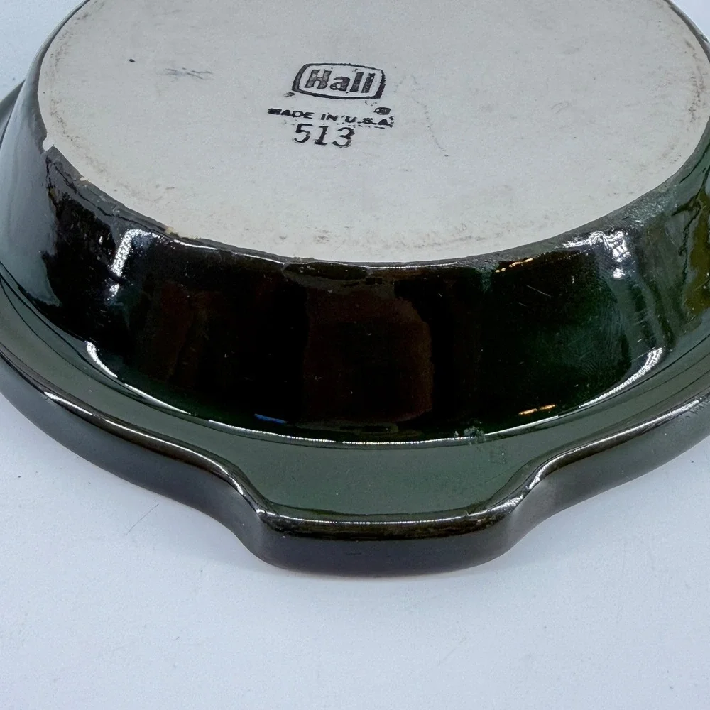 Hall Ceramic Baking Dish 513 Unisex Green White Vintage Tab Handle Stoneware